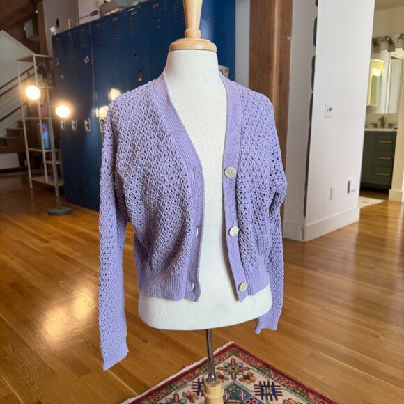 Madewell Knit Crochet Cardigan Lavender Purple Cozy Oversized Slouchy Sweater - Picture 3 of 4